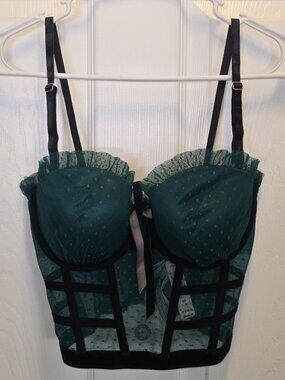 Victoria’s Secret Dream Angels Green Corset Bustier 32D NWT Sheer Mesh Lingerie